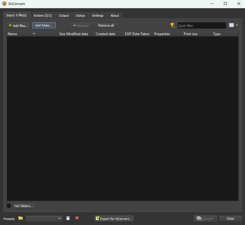 XnConvert first page