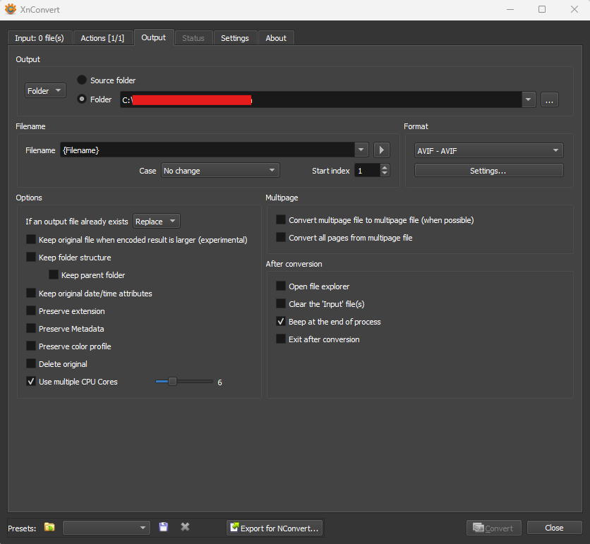 XnConvert output settings
