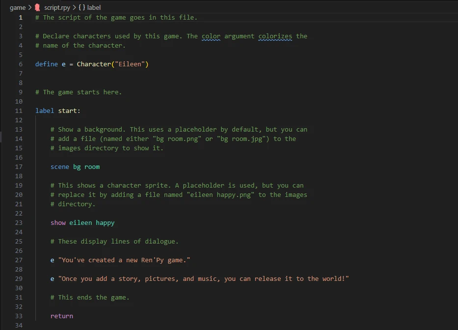 The default script file code.