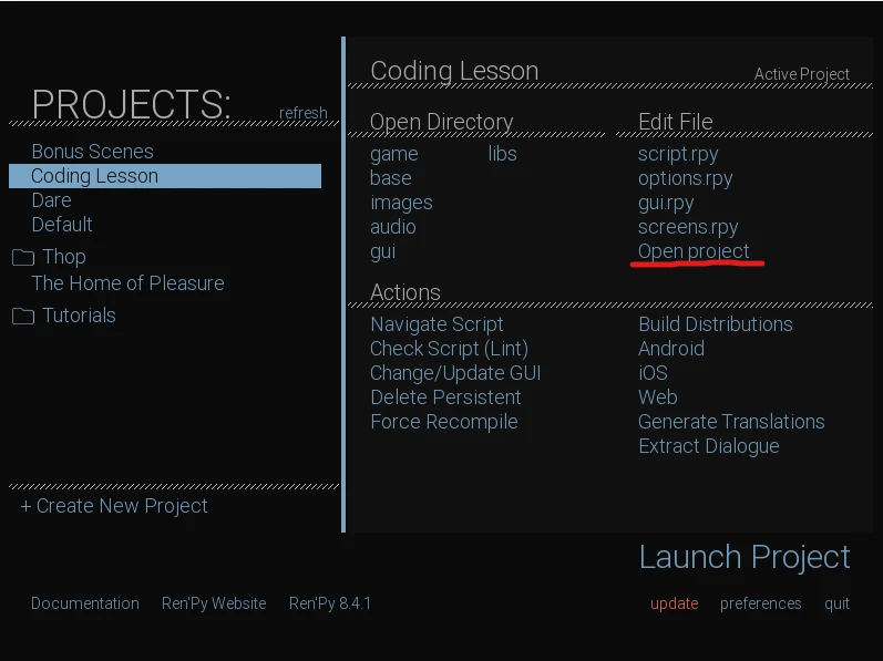 Open Project button highlighted